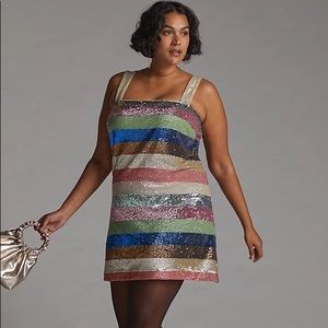 Anthropologie Rainbow Shimmer Stripes Mini Dress
